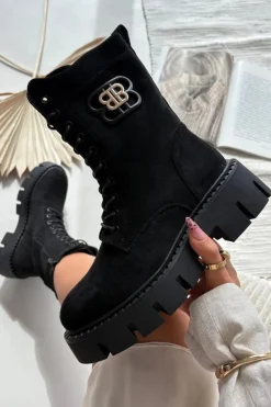 Ocieplane Botki Wokrery Damskie Z Ozdobą Czarne Melisse