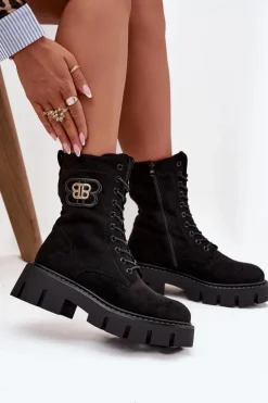 Ocieplane Botki Wokrery Damskie Z Ozdobą Czarne Melisse