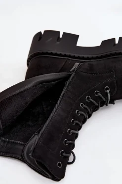 Ocieplane Botki Wokrery Damskie Z Ozdobą Czarne Melisse