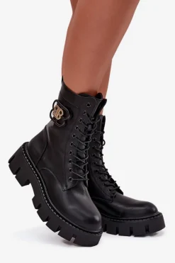 Ocieplane Botki Wokrery Damskie Z Ozdobą Czarne Melisse