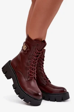 Ocieplane Botki Wokrery Damskie Z Ozdobą Bordowe Melisse