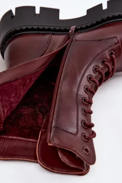 Ocieplane Botki Wokrery Damskie Z Ozdobą Bordowe Melisse