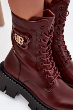 Ocieplane Botki Wokrery Damskie Z Ozdobą Bordowe Melisse