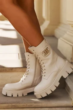 Ocieplane Botki Wokrery Damskie Z Ozdobą Jasnobeżowe Melisse