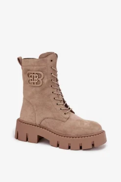 Ocieplane Botki Wokrery Damskie Z Ozdobą Beżowe Melisse