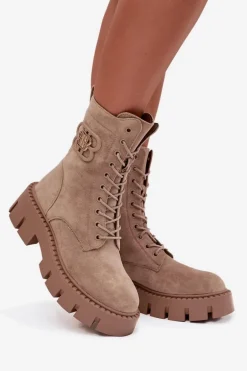 Ocieplane Botki Wokrery Damskie Z Ozdobą Beżowe Melisse