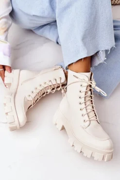 Ocieplane Botki Workery Beżowe World Is Mine