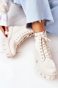 Ocieplane Botki Workery Beżowe World Is Mine