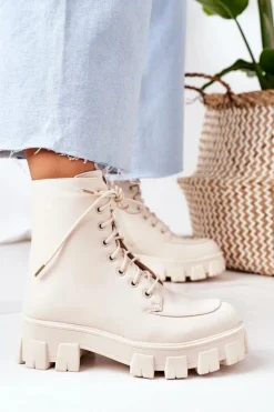 Ocieplane Botki Workery Beżowe World Is Mine