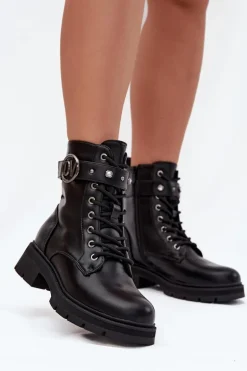 Ocieplane Botki Workery Damskie Z Ozdobnym Detalem Czarne Talyssa