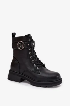 Ocieplane Botki Workery Damskie Z Ozdobnym Detalem Czarne Talyssa