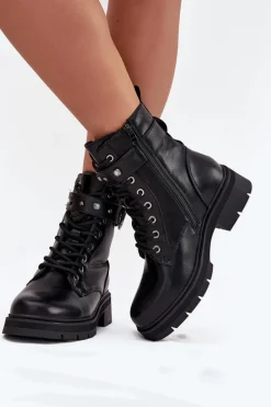 Ocieplane Botki Workery Damskie Z Ozdobnym Detalem Czarne Talyssa