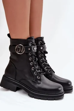 Ocieplane Botki Workery Damskie Z Ozdobnym Detalem Czarne Talyssa