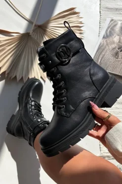 Ocieplane Botki Workery Damskie Z Ozdobnym Detalem Czarne Talyssa