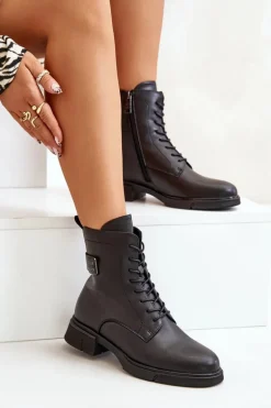 Ocieplane Botki Workery Damskie Skóra Naturalna Czarne Vinceza 66688