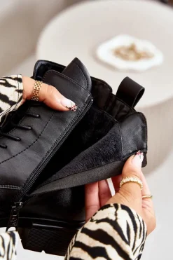 Ocieplane Botki Workery Damskie Skóra Naturalna Czarne Vinceza 66688