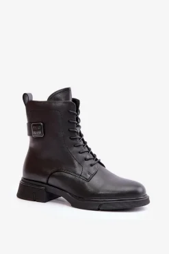 Ocieplane Botki Workery Damskie Skóra Naturalna Czarne Vinceza 66688