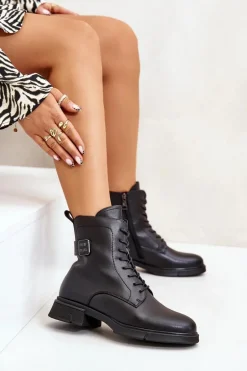 Ocieplane Botki Workery Damskie Skóra Naturalna Czarne Vinceza 66688