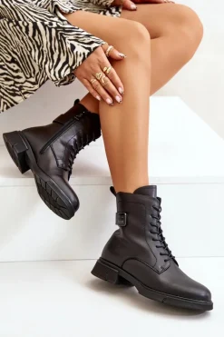 Ocieplane Botki Workery Damskie Skóra Naturalna Czarne Vinceza 66688