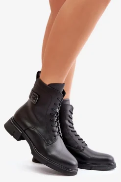 Ocieplane Botki Workery Damskie Skóra Naturalna Czarne Vinceza 66688