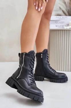 Ocieplane Botki Workery Damskie Z Eko Skóry Big Star MM274578 Czarne