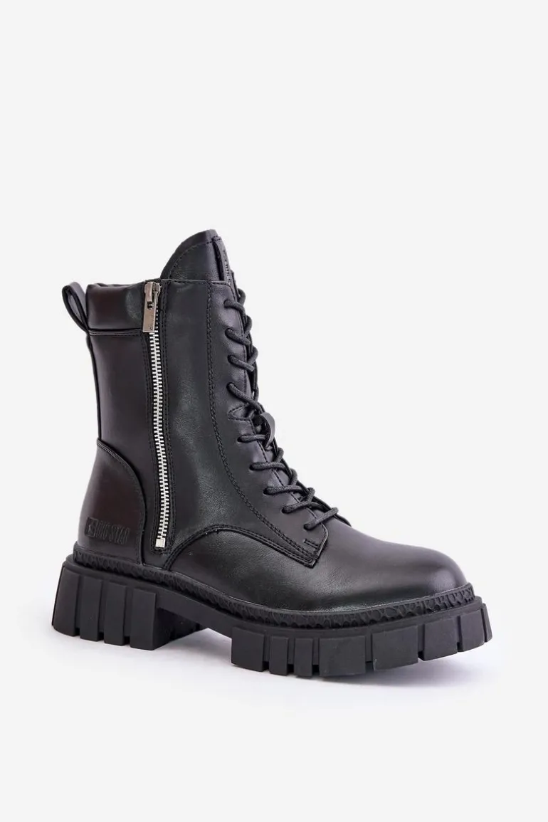 Ocieplane Botki Workery Damskie Z Eko Skóry Big Star MM274578 Czarne