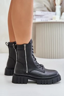 Ocieplane Botki Workery Damskie Z Eko Skóry Big Star MM274578 Czarne