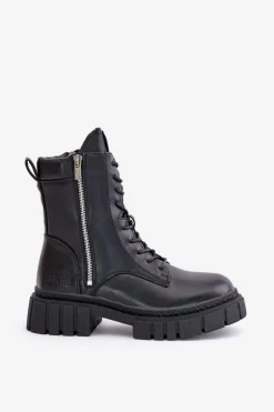 Ocieplane Botki Workery Damskie Z Eko Skóry Big Star MM274578 Czarne