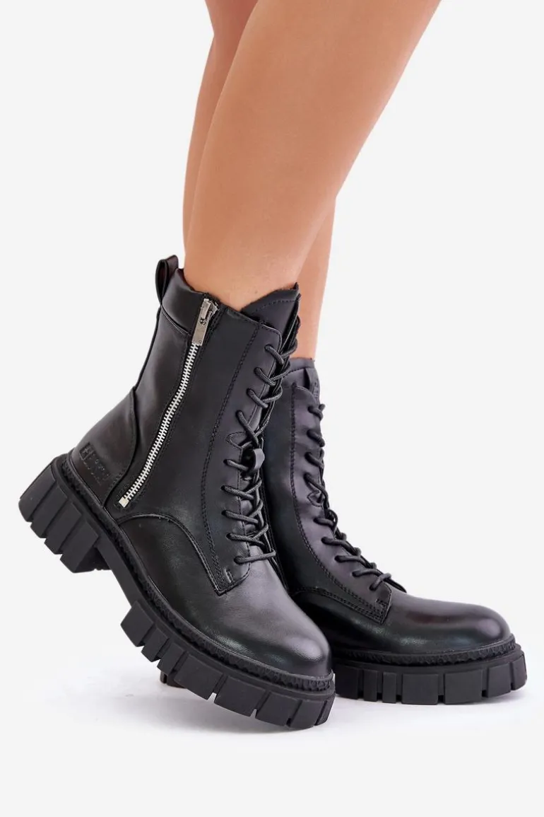 Ocieplane Botki Workery Damskie Z Eko Skóry Big Star MM274578 Czarne