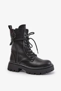 Ocieplane Botki Workery Damskie Z Eko Skóry Czarne Nealandra