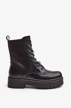 Ocieplane Botki Workery Damskie Z Przypinkami Czarne Avorira