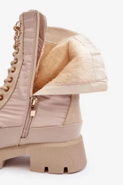 Ocieplane Botki Workery Na Płaskim Obcasie Beżowe Saranema