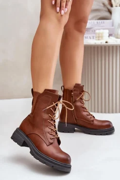 Ocieplane Botki Workery Na Zamek Brązowe Leairae