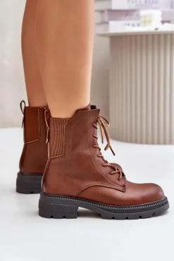 Ocieplane Botki Workery Na Zamek Brązowe Leairae