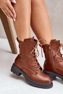 Ocieplane Botki Workery Na Zamek Brązowe Leairae