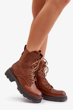 Ocieplane Botki Workery Na Zamek Brązowe Leairae