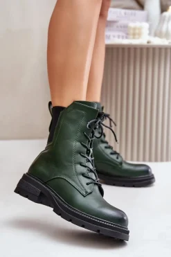 Ocieplane Botki Workery Na Zamek Zielone Leairae