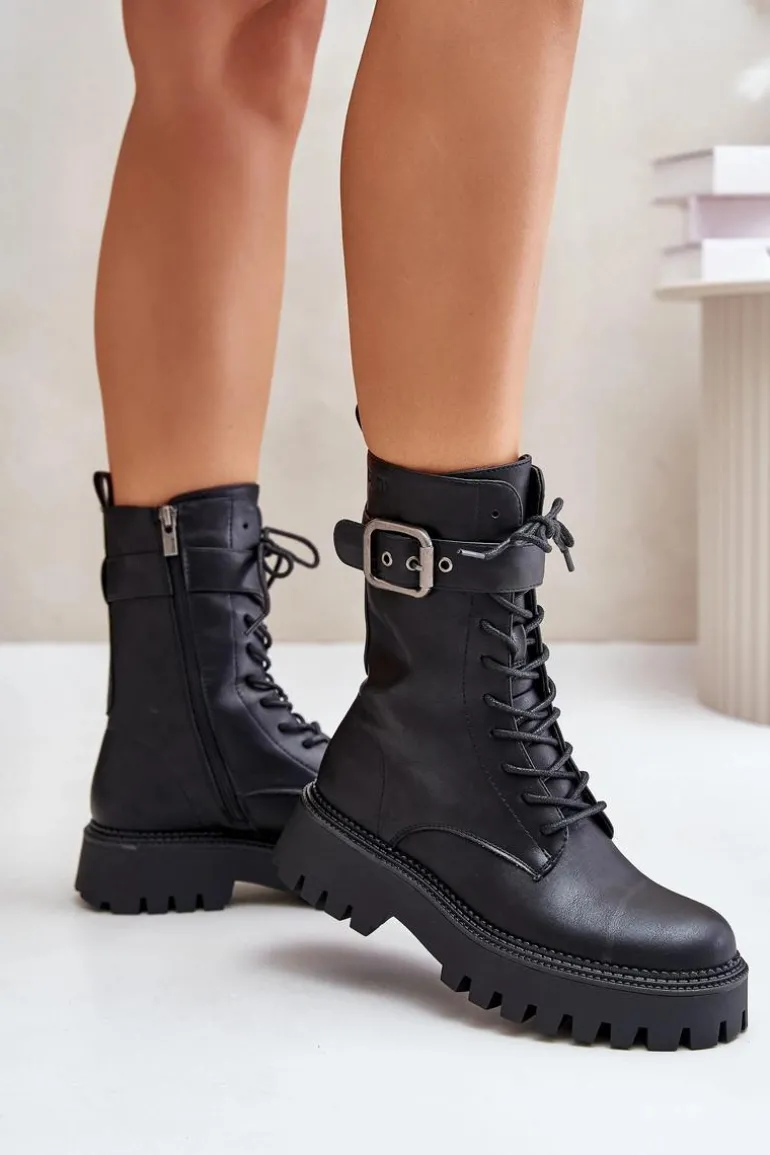 Ocieplane Botki Workery Z Klamrą Big Star OO274137 Czarne