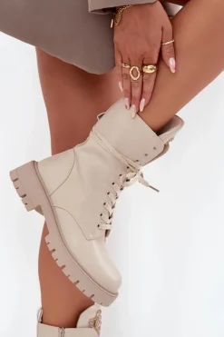Ocieplane Botki Workery Z Ozdobą Beżowe Kelilea