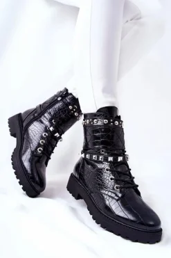 Ocieplane Botki Workery Z Ćwiekami Czarne Nephele