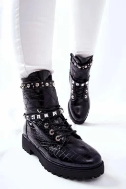 Ocieplane Botki Workery Z Ćwiekami Czarne Nephele