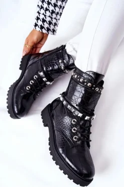 Ocieplane Botki Workery Z Ćwiekami Czarne Nephele