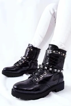 Ocieplane Botki Workery Z Ćwiekami Czarne Nephele