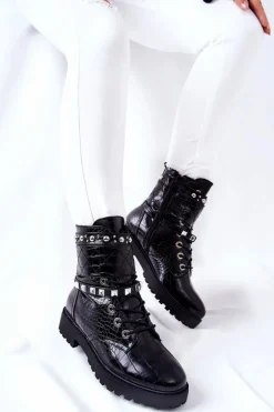 Ocieplane Botki Workery Z Ćwiekami Czarne Nephele