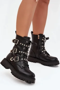 Ocieplane Botki Workery Z Paskami I Klamrami Big Star OO274707 Czarne