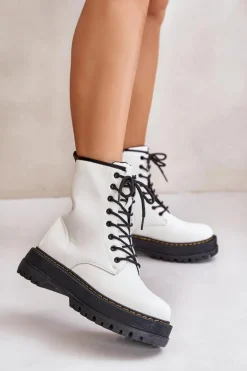 Ocieplane Botki Workery z Eko Skóry Na Zamek Białe Naleli