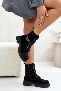 Ocieplane Botki Workery Ze Zdobieniem S.Barski HY42-281 Czarne