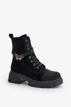 Ocieplane Botki Workery Ze Zdobieniem S.Barski HY42-281 Czarne