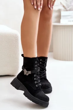 Ocieplane Botki Workery Ze Zdobieniem S.Barski HY42-281 Czarne