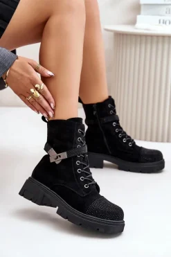 Ocieplane Botki Workery Ze Zdobieniem S.Barski HY42-281 Czarne